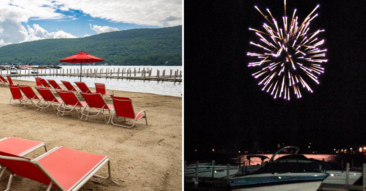 beach and fireworks at scotty's lakeside