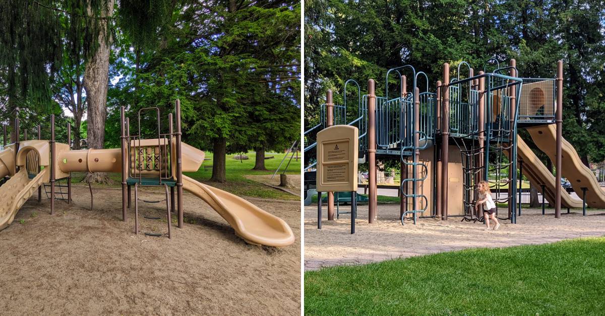 two different playground structures at usher's park