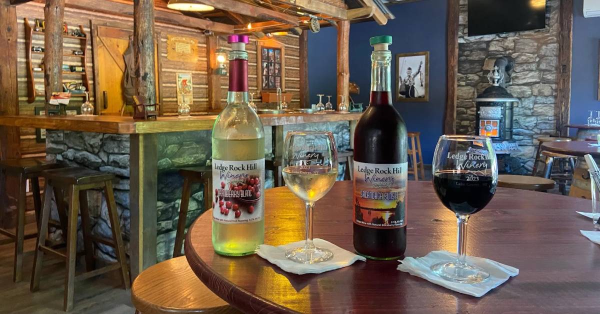 inside a rustic winery tasting room