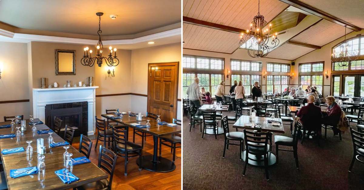 side by side photos of restaurant tables