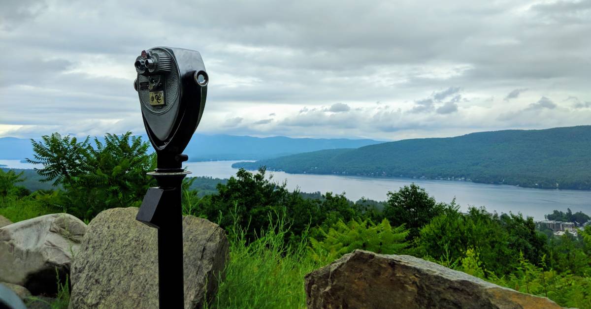 view finder on summit looking out at lake george