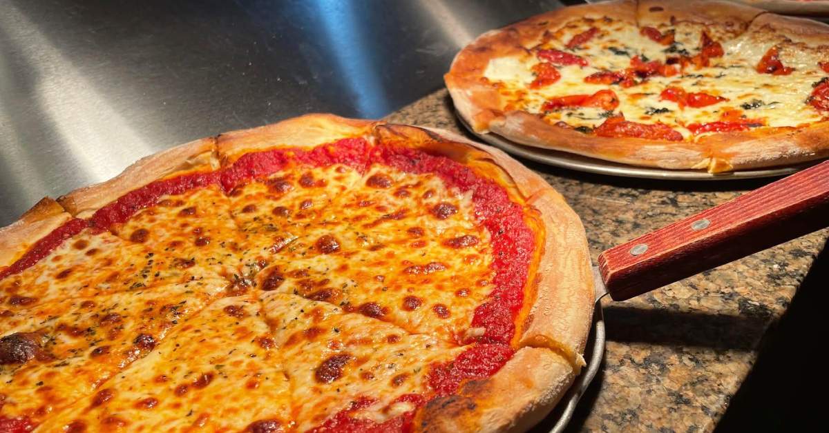 pizzas on a counter