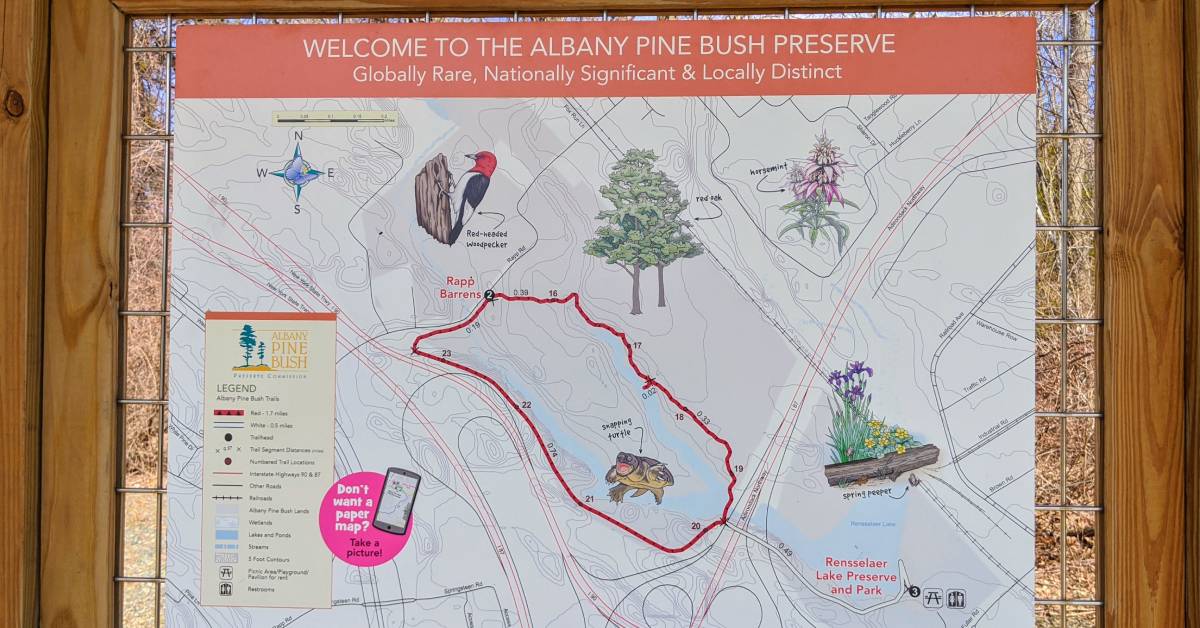 albany pine bush preserve sign with map