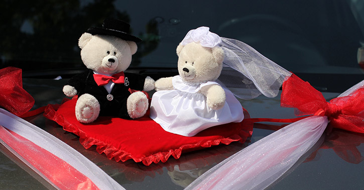 stuffed bears dressed like a bride and a groom