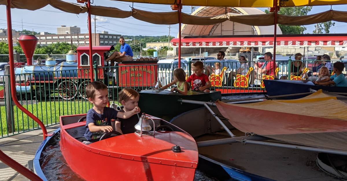 boat ride and train at huck finn's playland