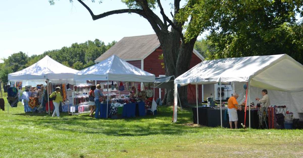 vendor tents set up on grassy lawn
