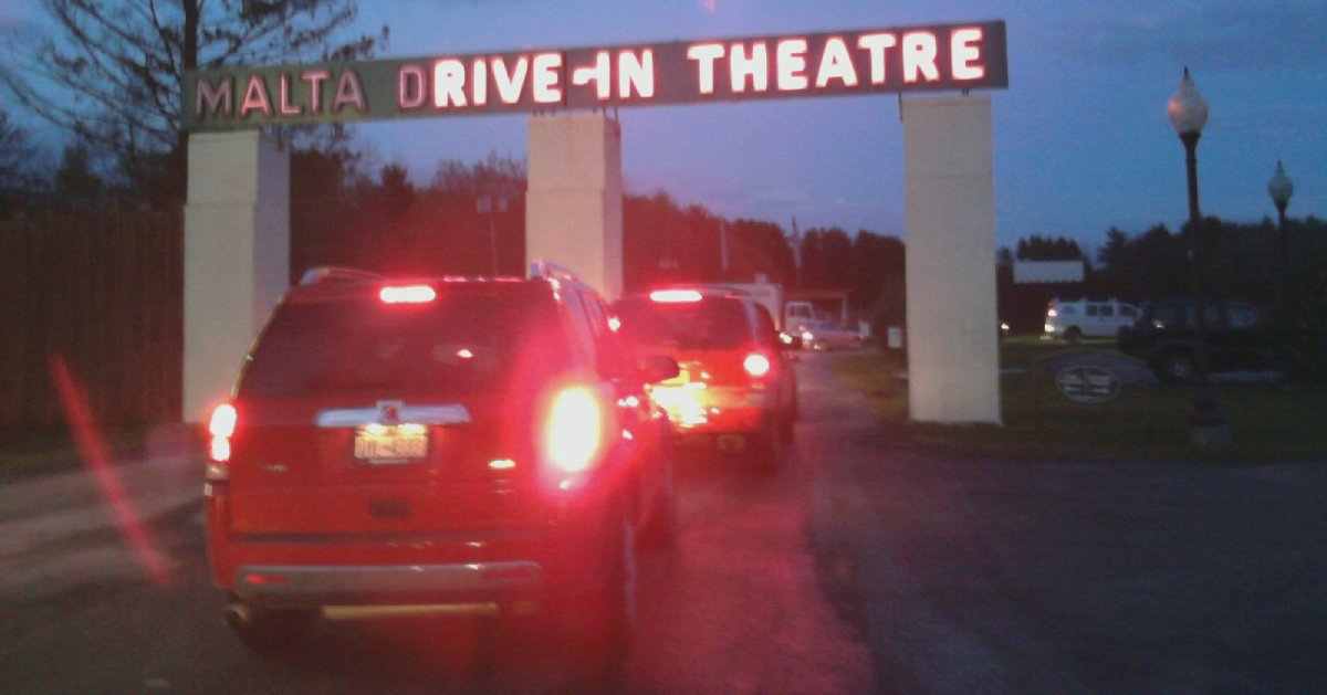 malta drive in theater entrance at night