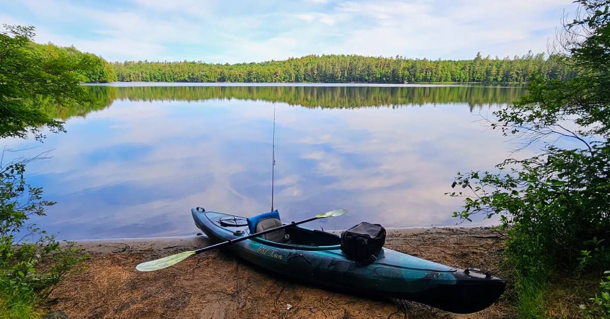 kayak by pond