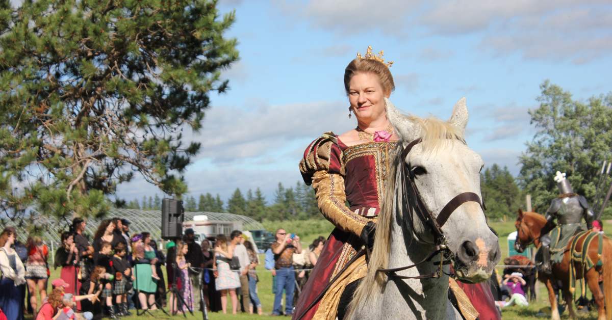woman riding a horse at a renaissance festival