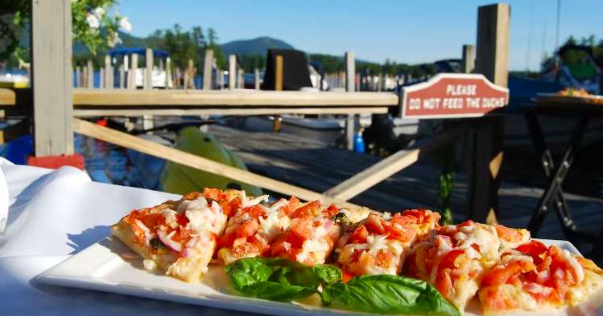 Fresh Pizza on the Patio by the Wooden Dock 