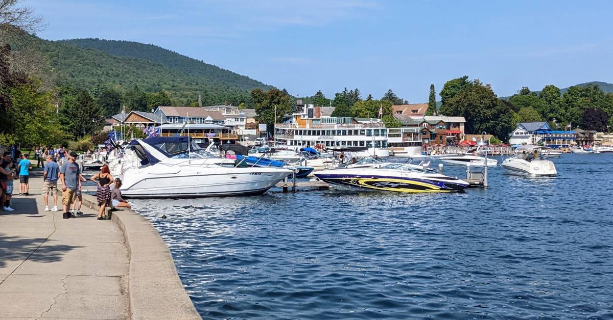 walkway and boats in lake george
