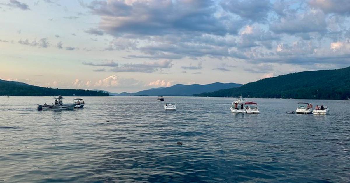 evening view of boats on a lake