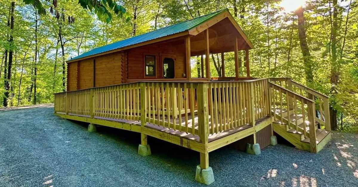 exterior of a rustic cabin trailer
