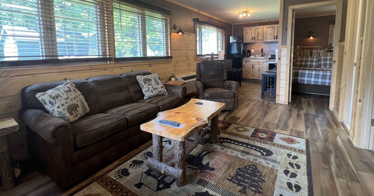 living room in cabin