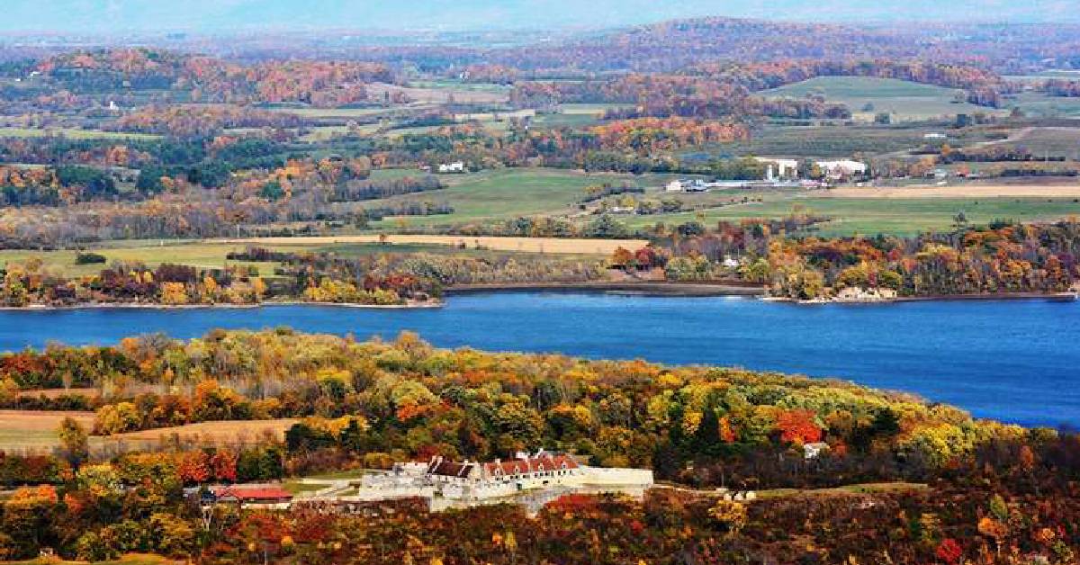 Fort Ticonderoga surrounded by beautiful fall trees 