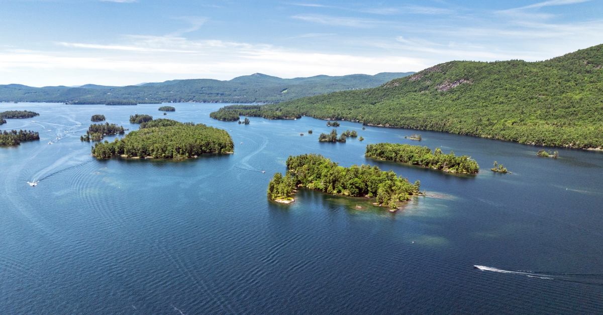 an aerial view of lake george and isalnds