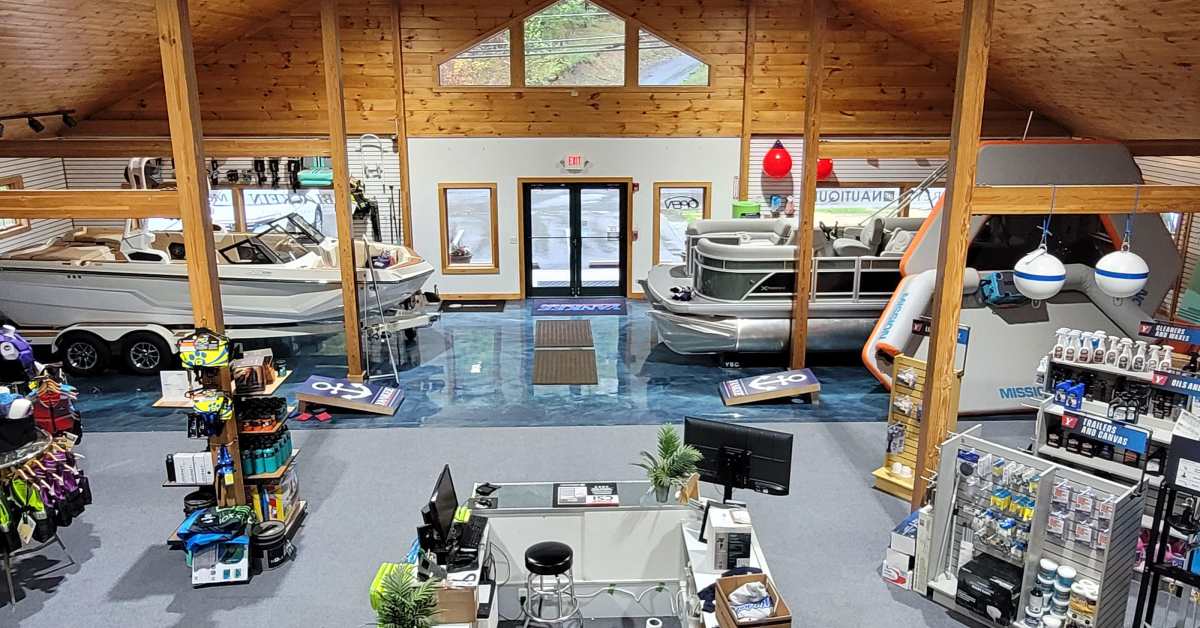 inside a boating showroom and store