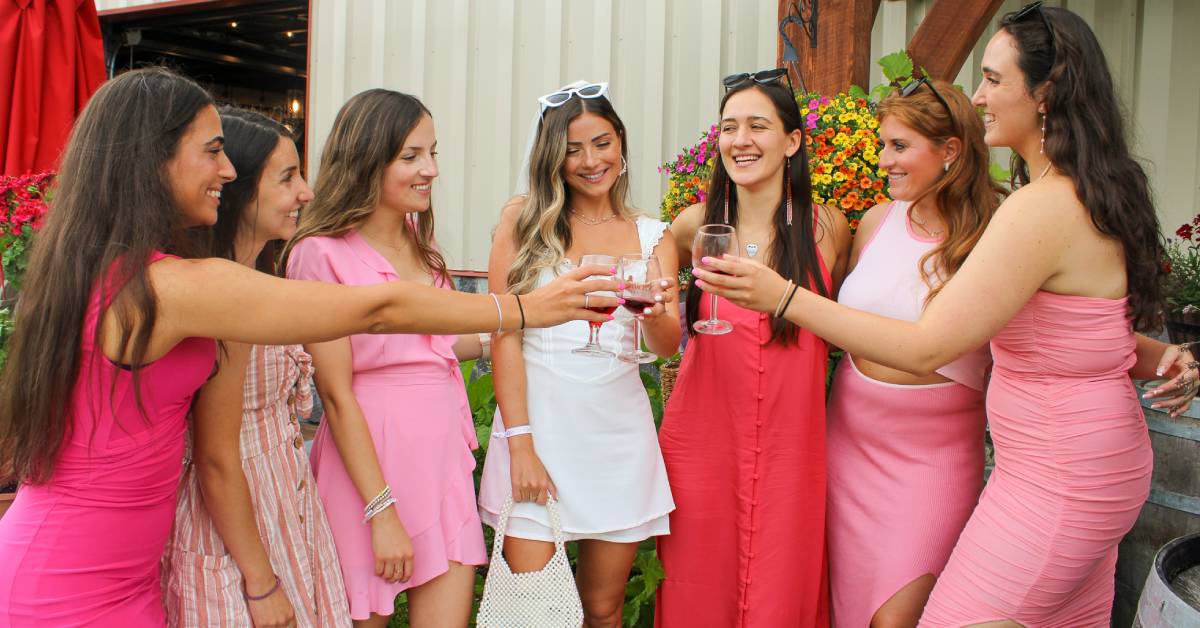 bachelorette party poses at adirondack winery