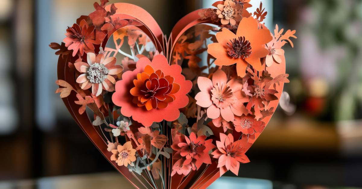 diy centerpiece with fake flowers around a heart