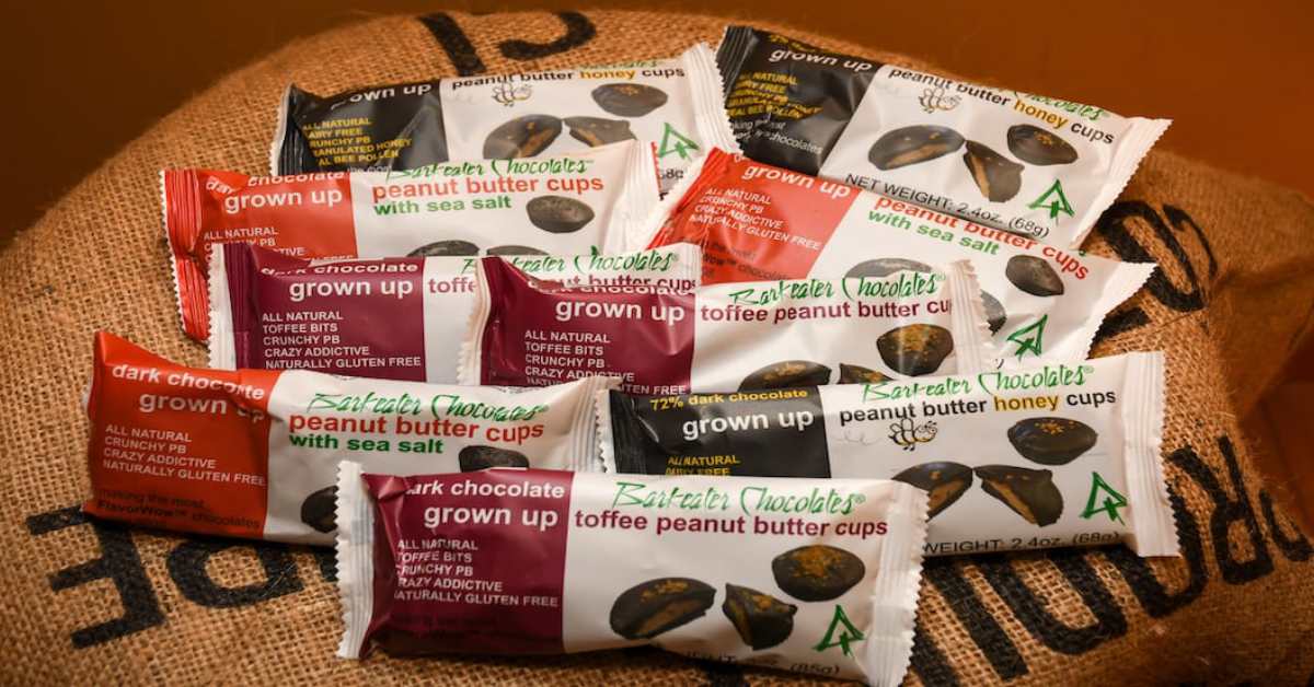 packages of peanut butter cups from barkeater chocolates