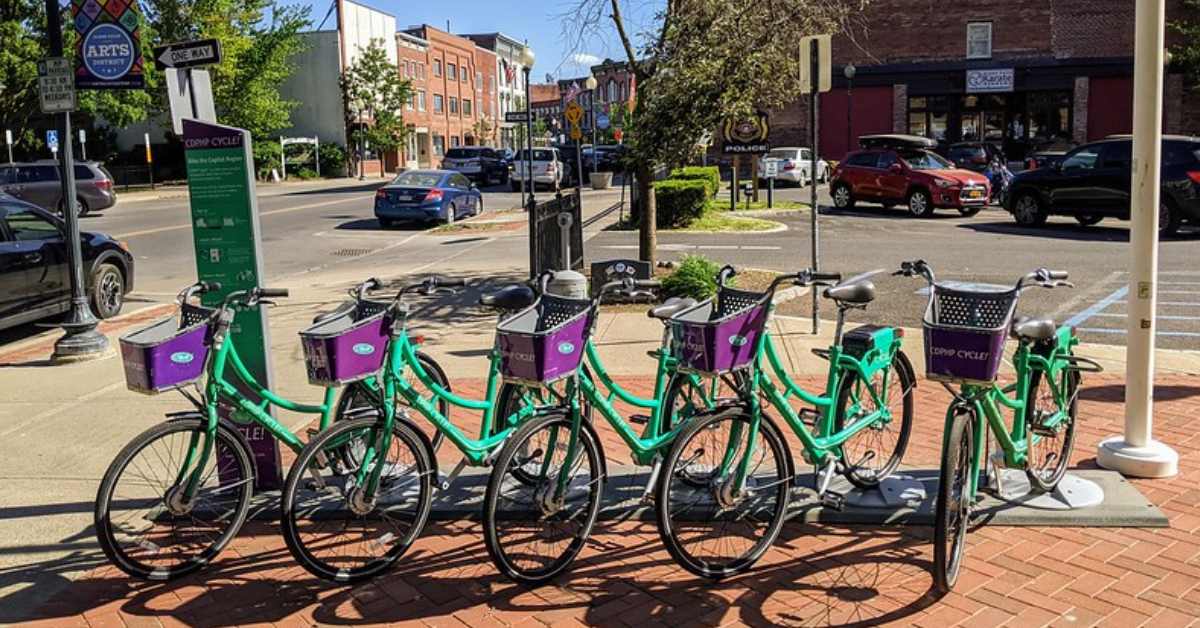 green and purple bikes