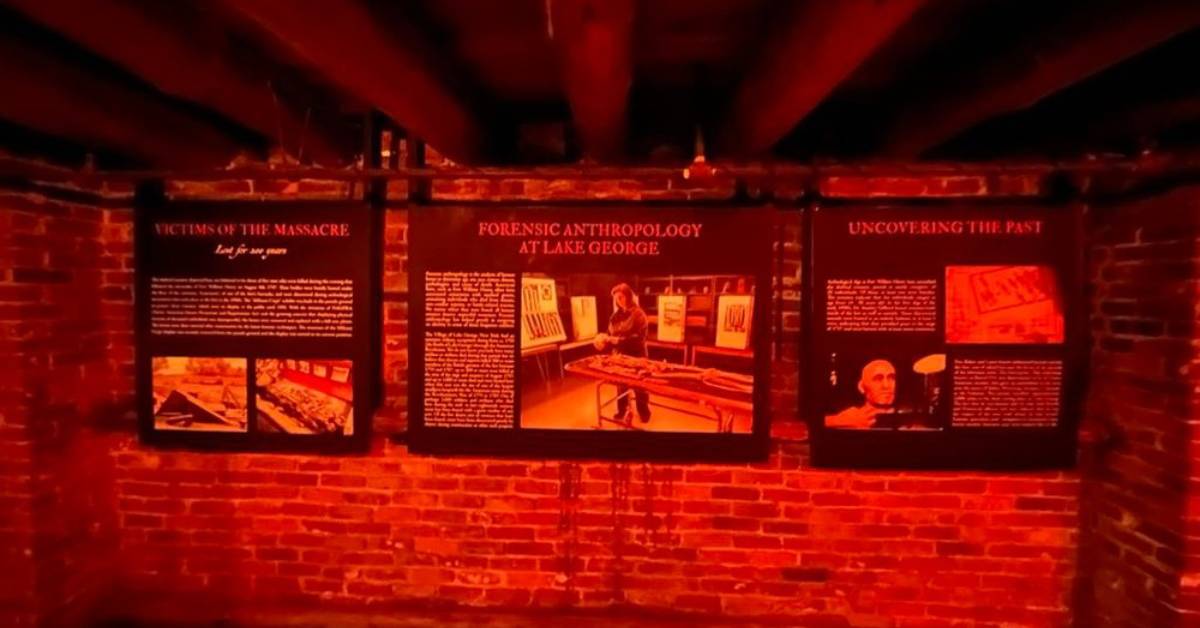 part of the inside of fort william henry with dark red lights