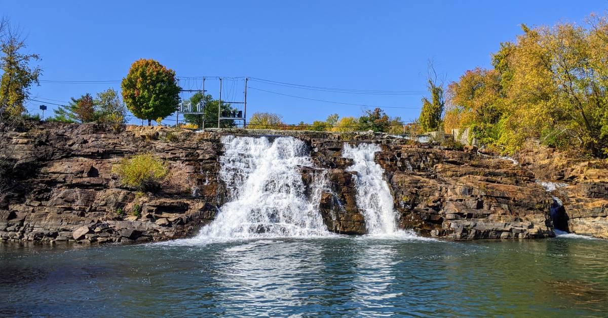 waterfall in bicentennial park in ticonderoga in fall