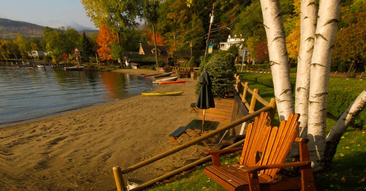 trout house village resort beach in the fall