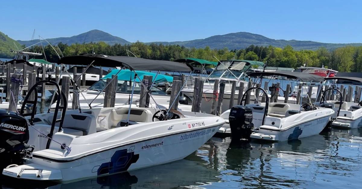 boats at dock in lake george