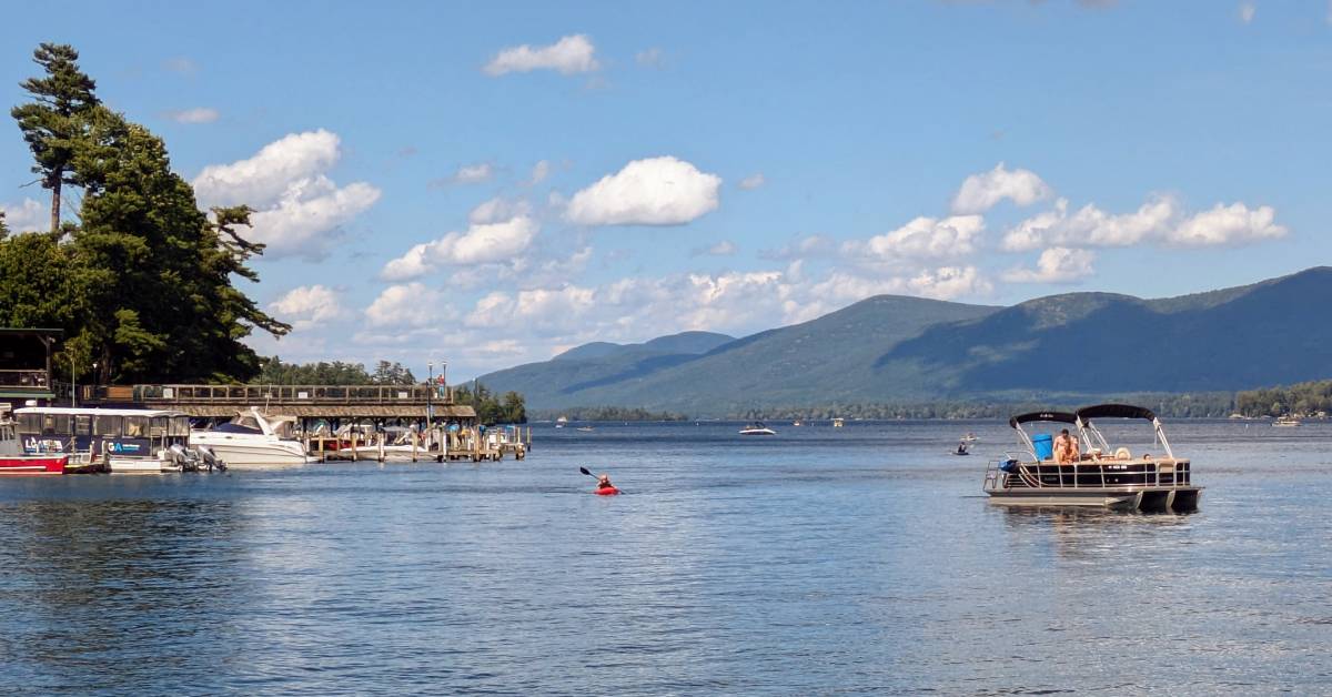 boat on lake george, kayaker