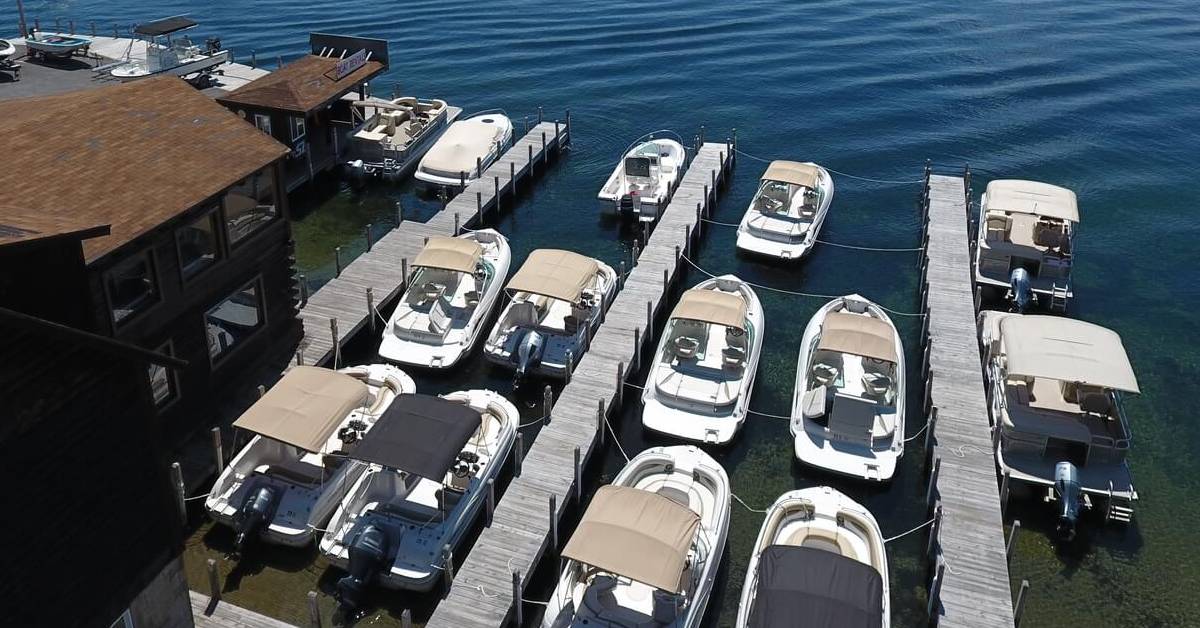 aerial view of boats docked at marina