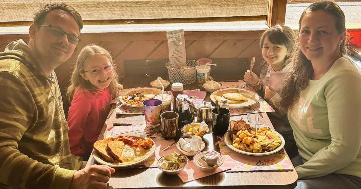 family eating at restaurant