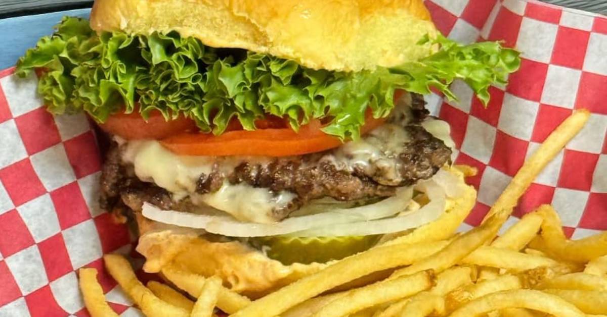 burger with fries