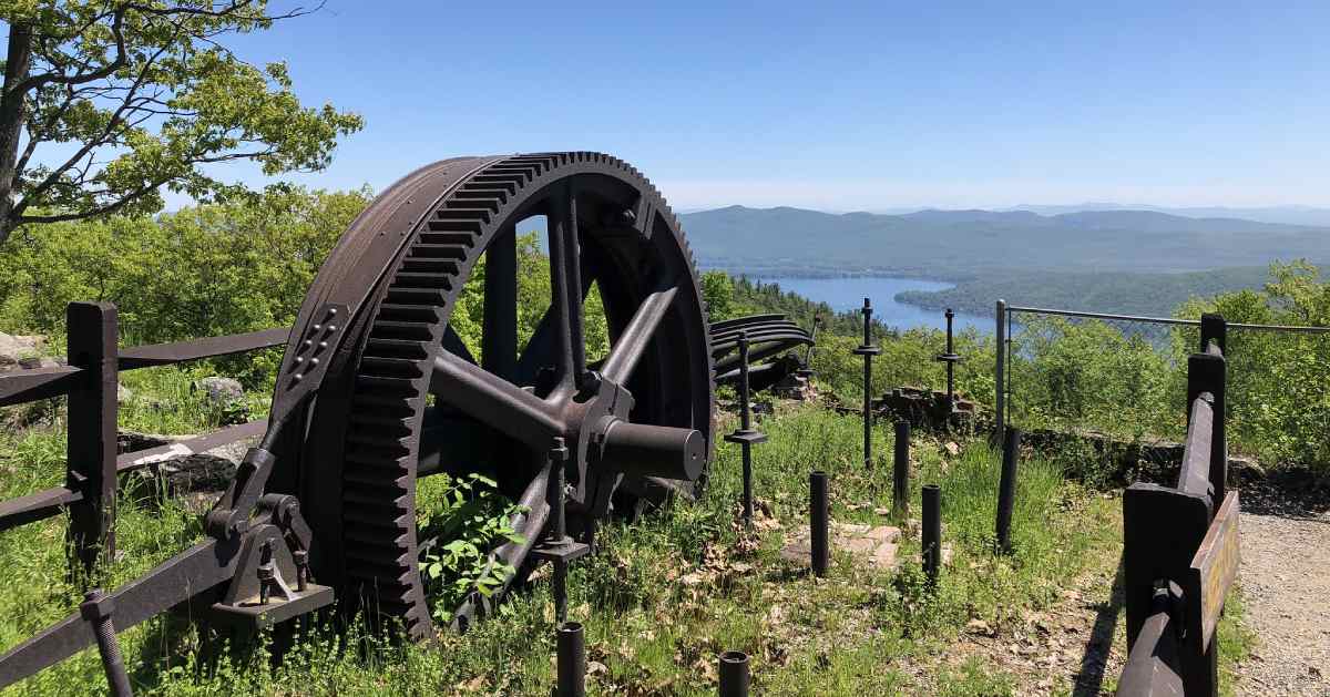 old cable wheel on mountain summit