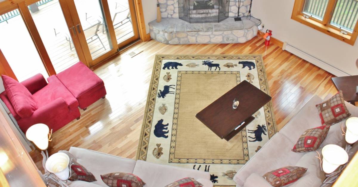 view looking down at large living room