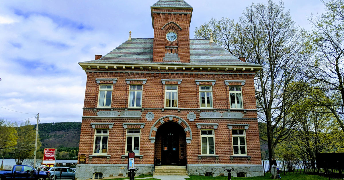 outside a large brick courthouse