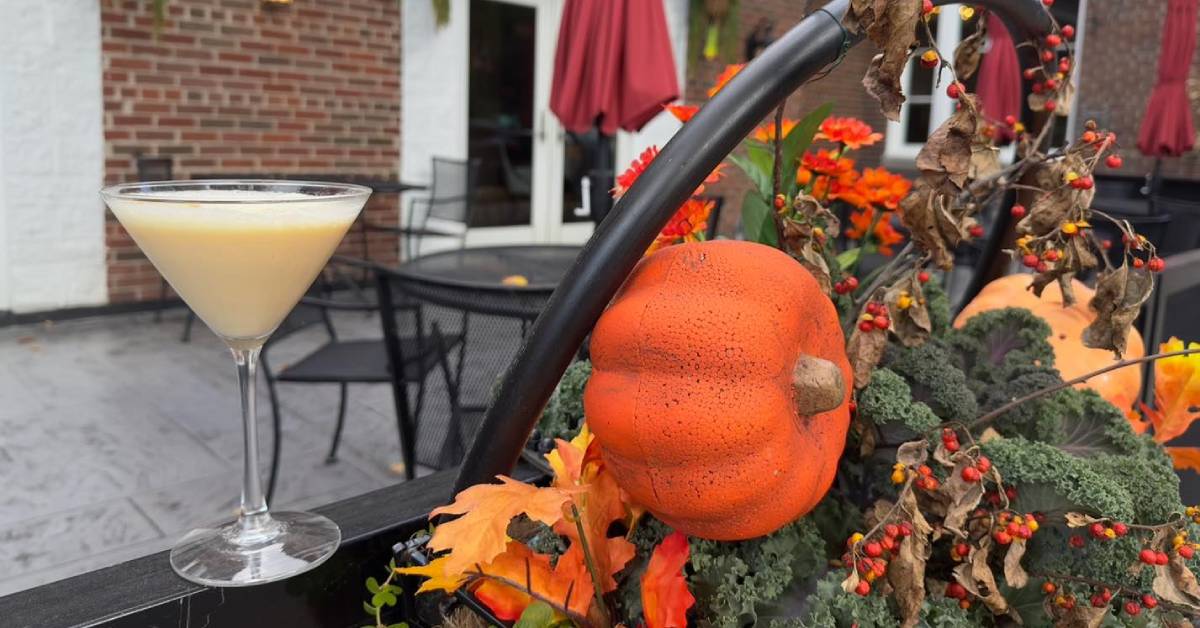 pumpkin cocktail near pumpkin display