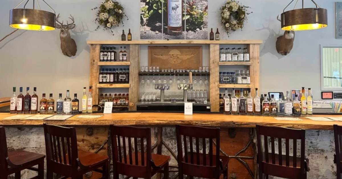 rustic distillery bar area