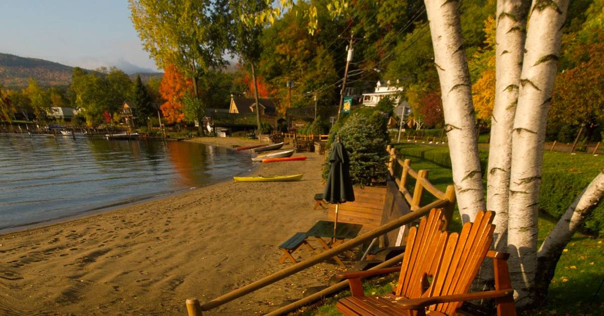 trout house village resort beach in fall