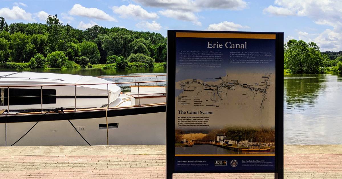 erie canal sign in front of canal