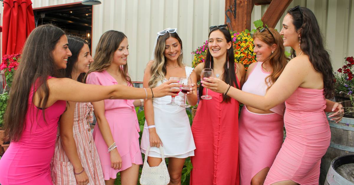 women dressed in pink for bachelorette party