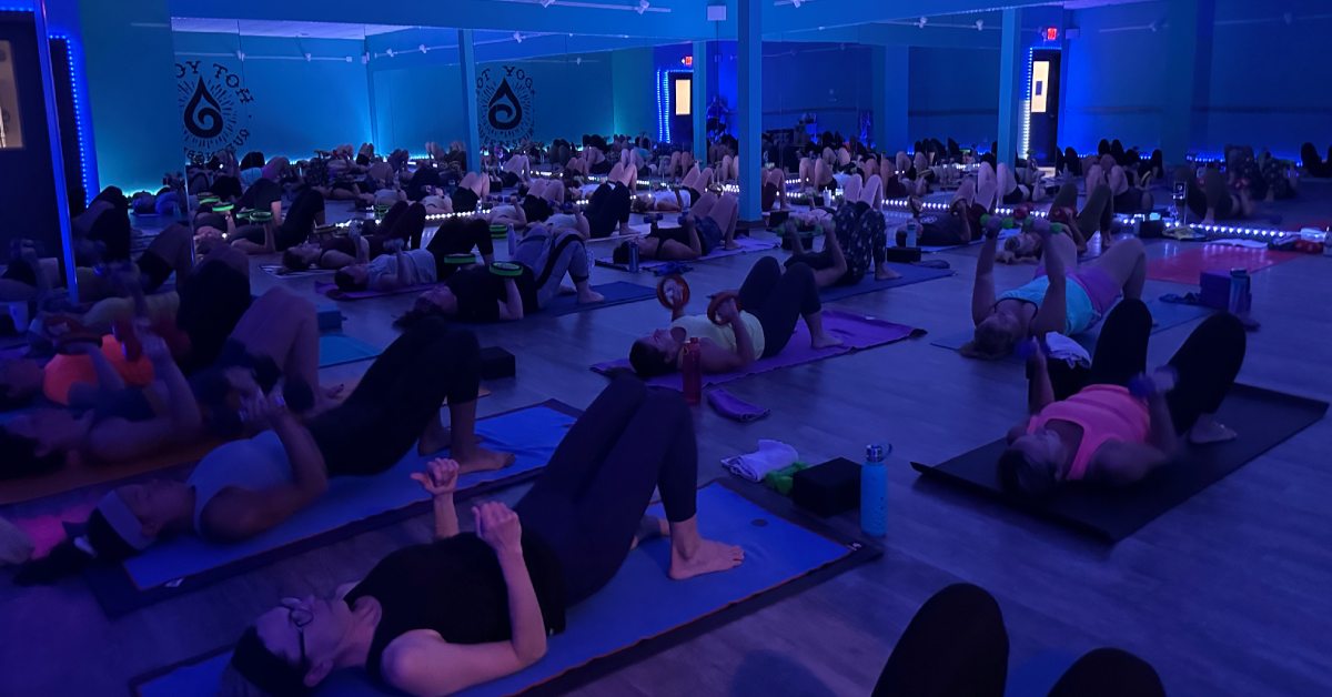 hot yoga room with dark lights