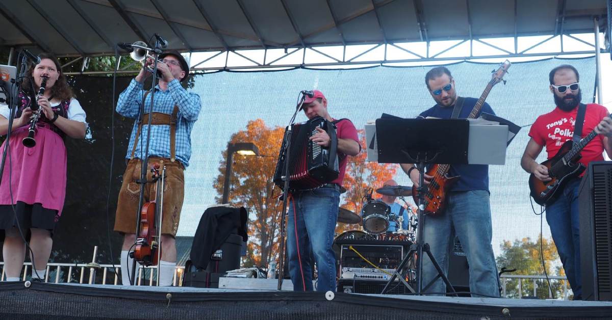 band playing on a stage for oktoberfest