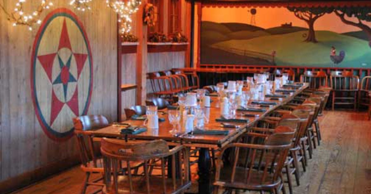 long table in a rustic dining room