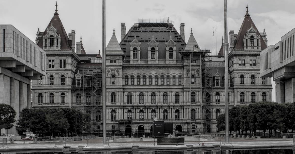 black and white image of albany's capitol