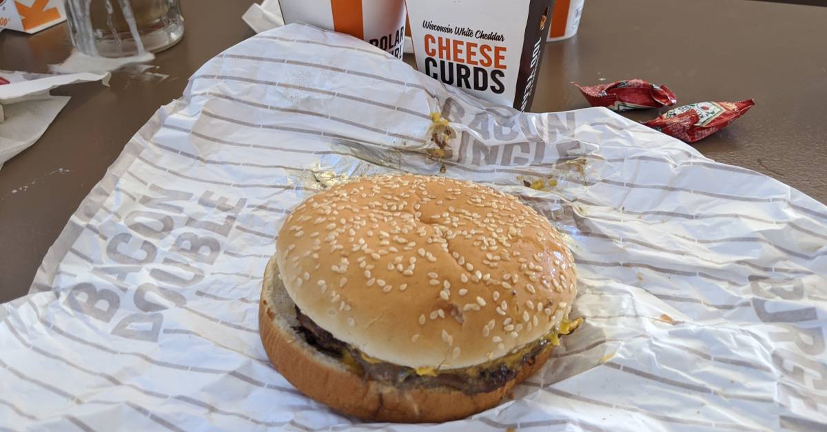 burger at a&w restaurant in lake george