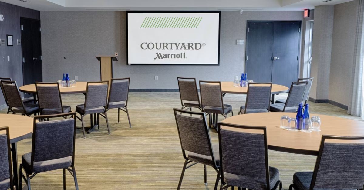 circular tables in a business meeting space