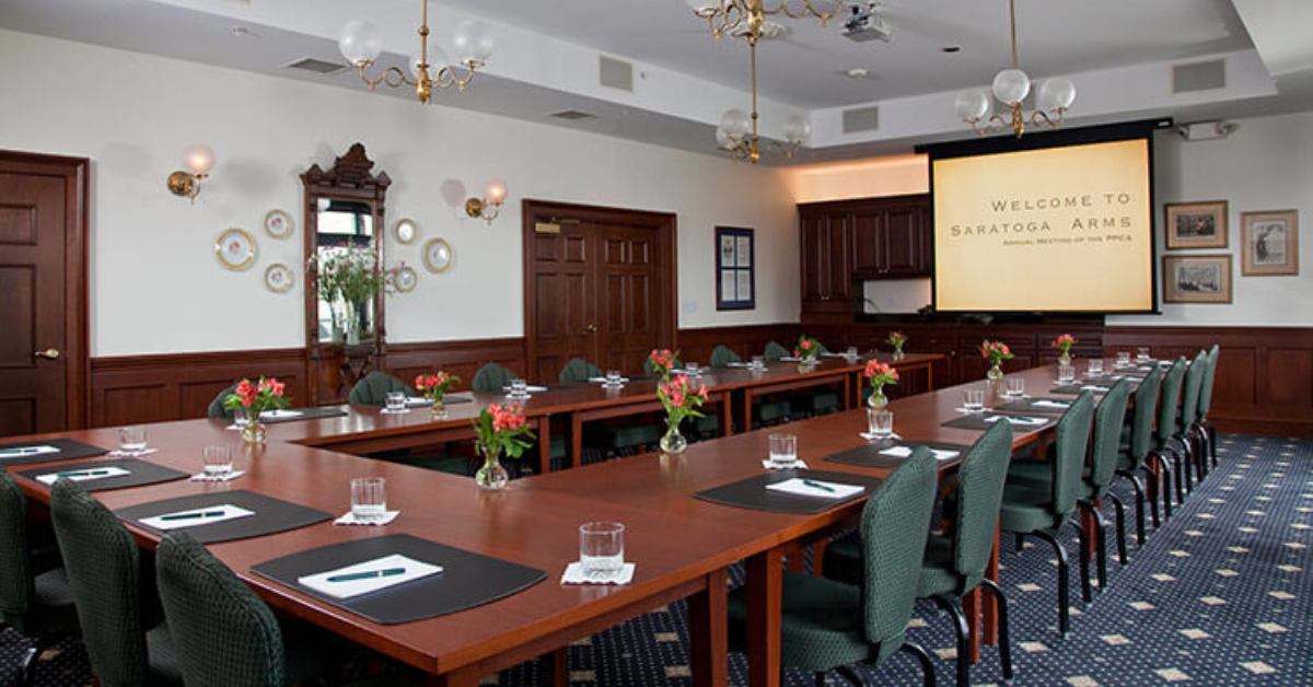 tables in a small conference room