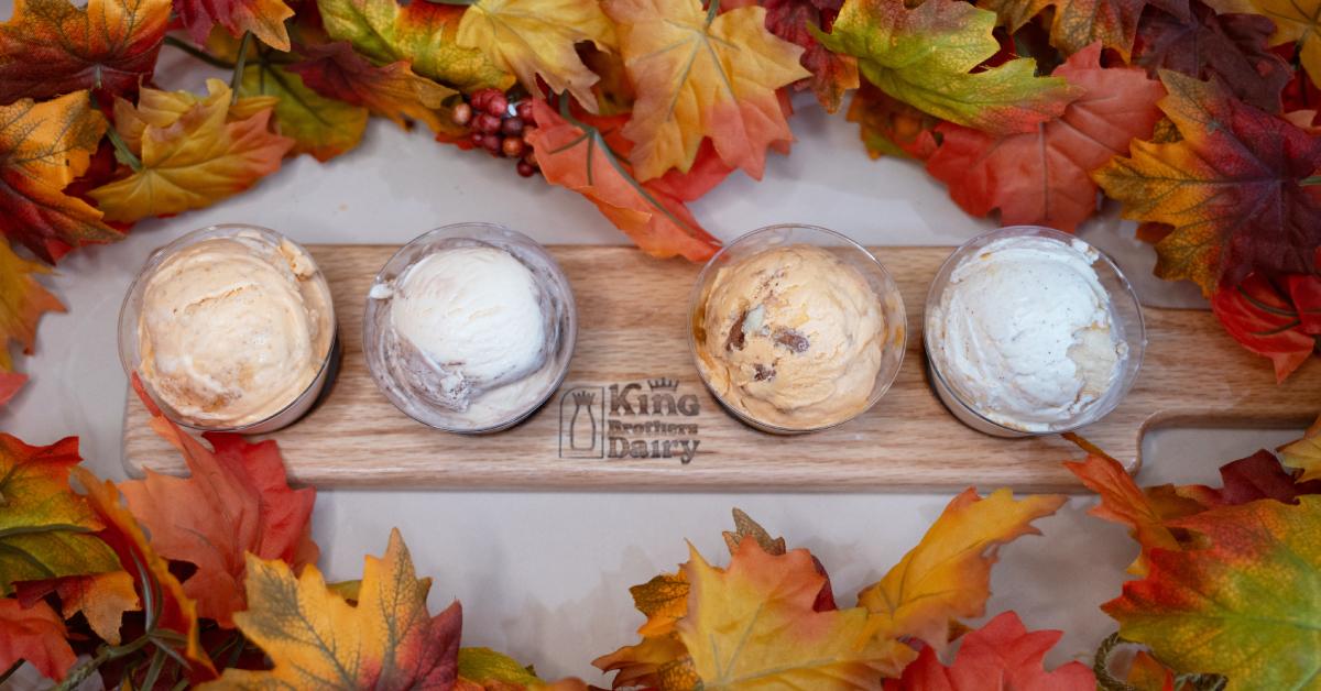 ice cream flight with fall leaves