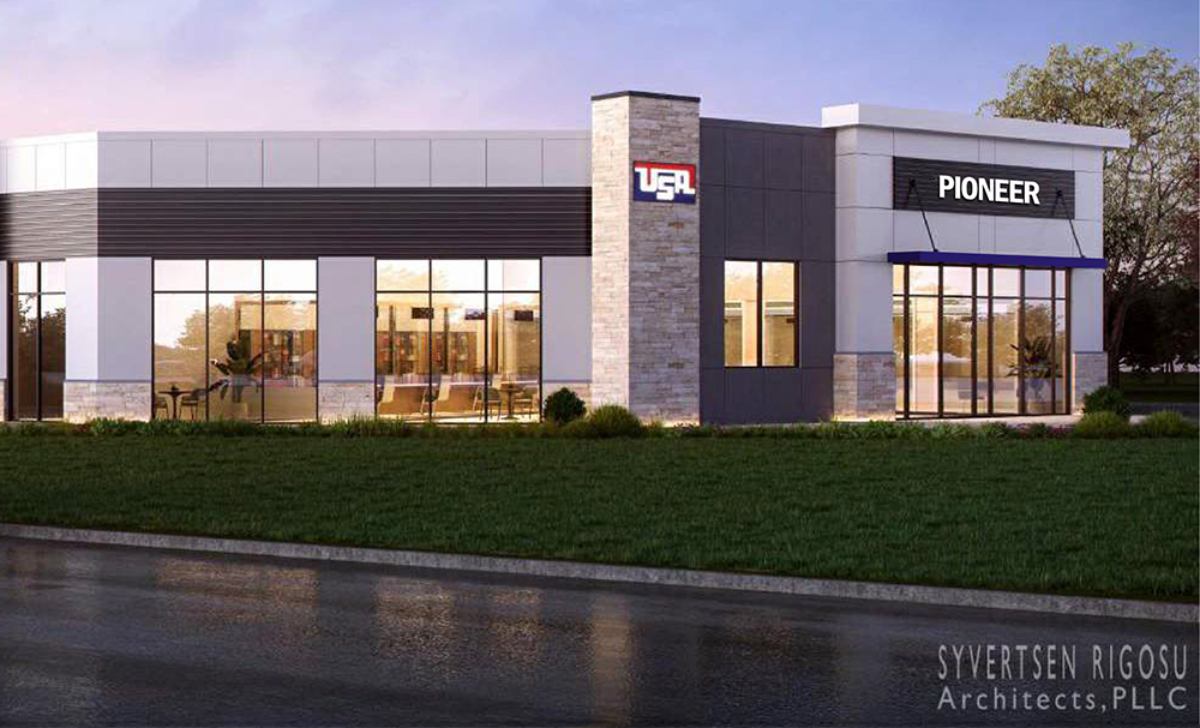 rendering of pioneer and USA gas mixed building